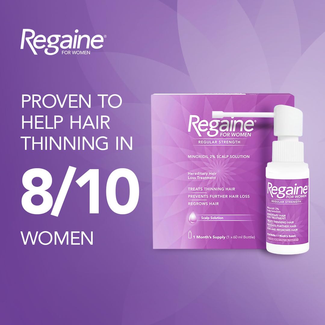 Regaine/Rogaine for Women Regular Strength Scalp Solution (1x 60ml bottle), Hair Regrowth Treatment for Hereditary Hair Loss, Female Hair Loss Solution with 2% Minoxidil